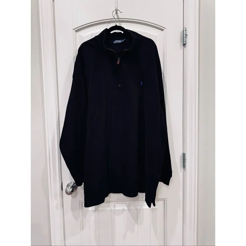 Polo Ralph Lauren Black Quarter Zip Sweater 4XB Big Tall Blue Pony Logo